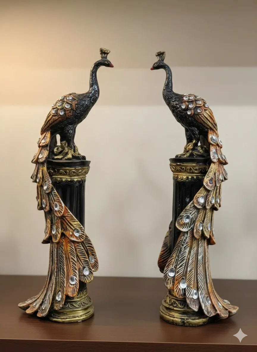 GRAND PRODUCT Peacock Statue for Home & Office Decoration | Premium Handcrafted Metal Figurine | Stylish Decorative Accent for Table, Shelf, Desk, or Gifting | Peacock Art Sculpture
